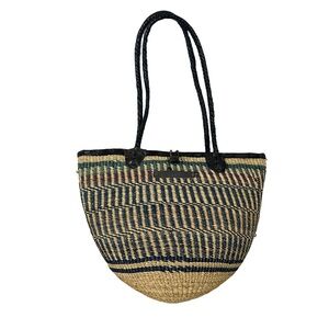 Bolga basket bag Woven Tote Black Tan blue shoulder market boho